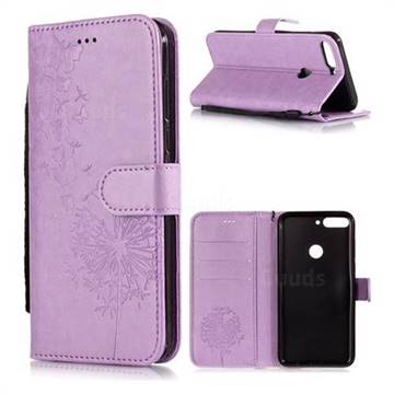 Intricate Embossing Dandelion Butterfly Leather Wallet Case for Huawei Honor 7C - Purple
