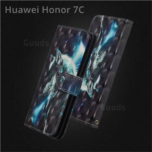 Snow Wolf 3D Painted Leather Wallet Case for Huawei Honor 7C