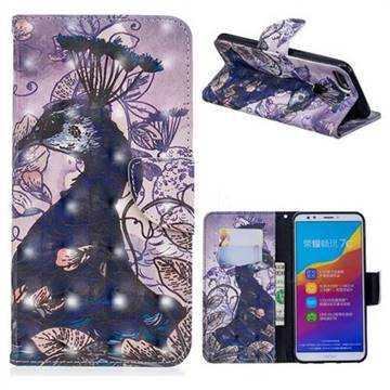 Purple Peacock 3D Painted Leather Wallet Phone Case for Huawei Honor 7C