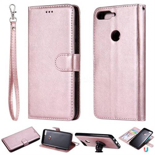 Retro Greek Detachable Magnetic PU Leather Wallet Phone Case for Huawei Honor 7C - Rose Gold