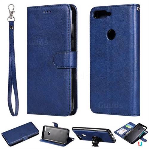 Retro Greek Detachable Magnetic PU Leather Wallet Phone Case for Huawei Honor 7C - Blue