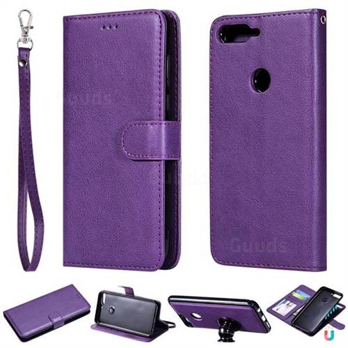 Retro Greek Detachable Magnetic PU Leather Wallet Phone Case for Huawei Honor 7C - Purple