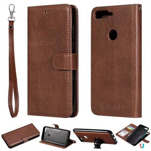 Retro Greek Detachable Magnetic PU Leather Wallet Phone Case for Huawei Honor 7C - Brown