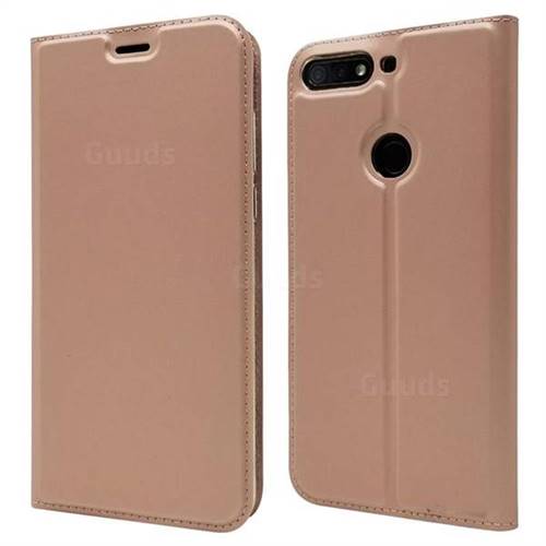 Ultra Slim Card Magnetic Automatic Suction Leather Wallet Case for Huawei Honor 7C - Rose Gold