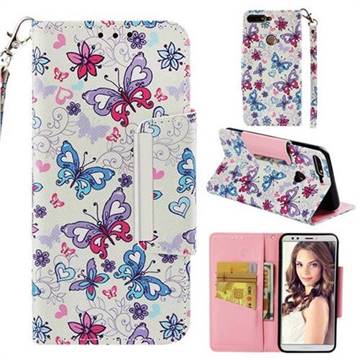 Colored Butterfly Big Metal Buckle PU Leather Wallet Phone Case for Huawei Honor 7C