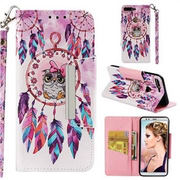 Owl Wind Chimes Big Metal Buckle PU Leather Wallet Phone Case for Huawei Honor 7C