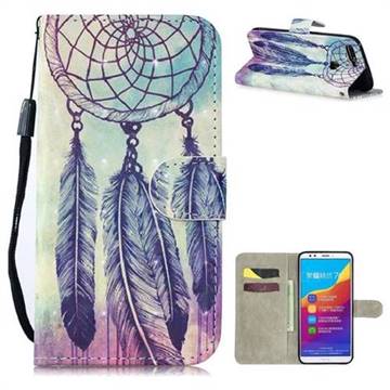 Feather Wind Chimes 3D Painted Leather Wallet Phone Case for Huawei Honor 7C