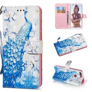 Blue Peacock 3D Painted Leather Wallet Phone Case for Huawei Honor 7C