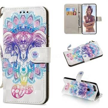 Colorful Elephant 3D Painted Leather Wallet Phone Case for Huawei Honor 7C