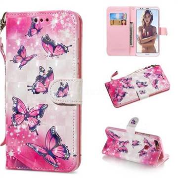 Pink Butterfly 3D Painted Leather Wallet Phone Case for Huawei Honor 7C