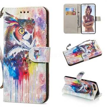 Watercolor Owl 3D Painted Leather Wallet Phone Case for Huawei Honor 7C