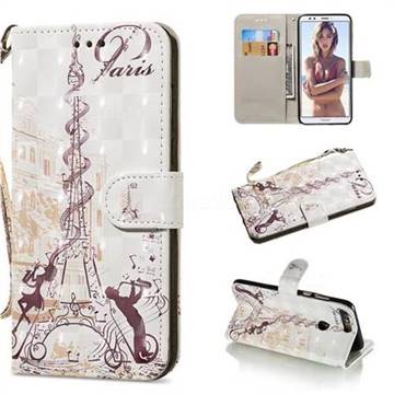 Tower Couple 3D Painted Leather Wallet Phone Case for Huawei Honor 7C
