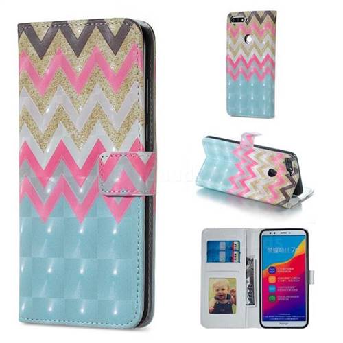 Color Wave 3D Painted Leather Phone Wallet Case for Huawei Honor 7C