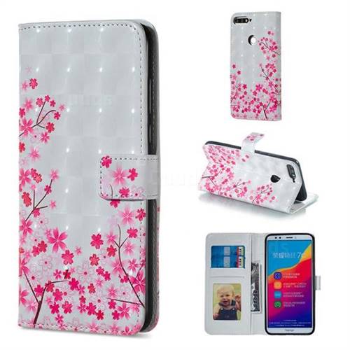 Cherry Blossom 3D Painted Leather Phone Wallet Case for Huawei Honor 7C