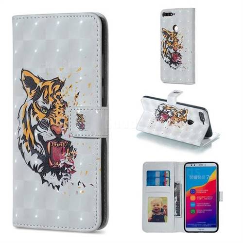 Toothed Tiger 3D Painted Leather Phone Wallet Case for Huawei Honor 7C