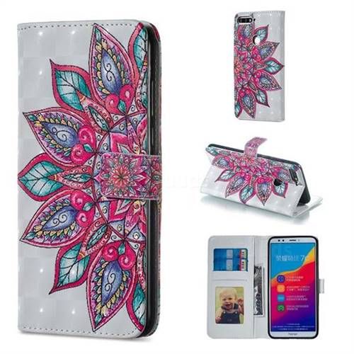 Mandara Flower 3D Painted Leather Phone Wallet Case for Huawei Honor 7C