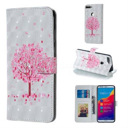 Sakura Flower Tree 3D Painted Leather Phone Wallet Case for Huawei Honor 7C