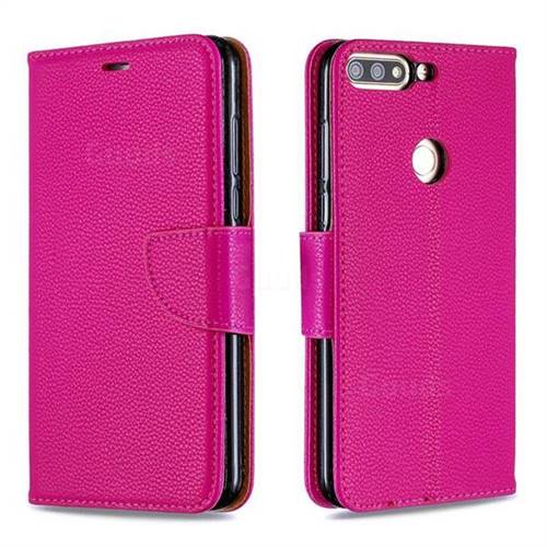 Classic Luxury Litchi Leather Phone Wallet Case for Huawei Honor 7C - Rose
