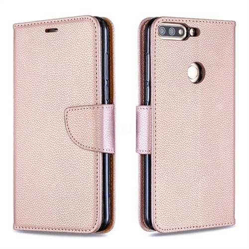 Classic Luxury Litchi Leather Phone Wallet Case for Huawei Honor 7C - Golden