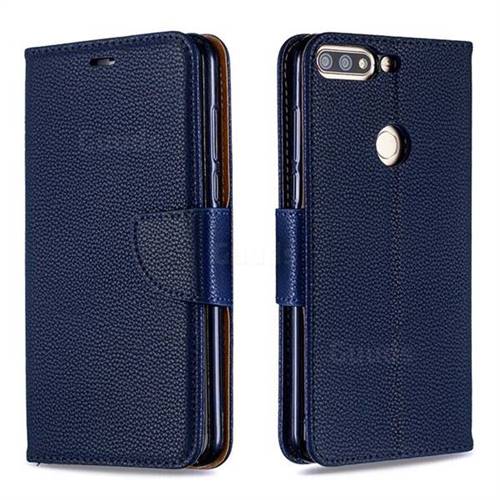 Classic Luxury Litchi Leather Phone Wallet Case for Huawei Honor 7C - Blue