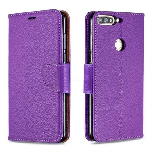 Classic Luxury Litchi Leather Phone Wallet Case for Huawei Honor 7C - Purple
