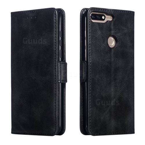 Retro Classic Calf Pattern Leather Wallet Phone Case for Huawei Honor 7C - Black