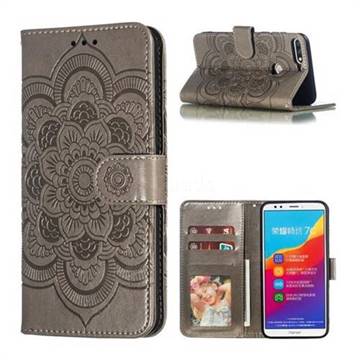 Intricate Embossing Datura Solar Leather Wallet Case for Huawei Honor 7C - Gray