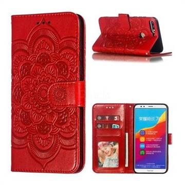 Intricate Embossing Datura Solar Leather Wallet Case for Huawei Honor 7C - Red