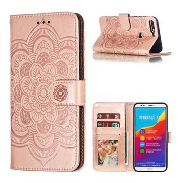 Intricate Embossing Datura Solar Leather Wallet Case for Huawei Honor 7C - Rose Gold