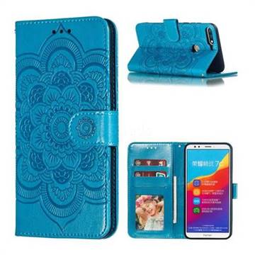 Intricate Embossing Datura Solar Leather Wallet Case for Huawei Honor 7C - Blue
