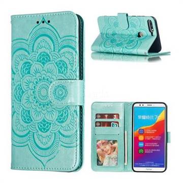 Intricate Embossing Datura Solar Leather Wallet Case for Huawei Honor 7C - Green