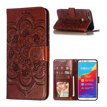 Intricate Embossing Datura Solar Leather Wallet Case for Huawei Honor 7C - Brown