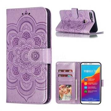 Intricate Embossing Datura Solar Leather Wallet Case for Huawei Honor 7C - Purple