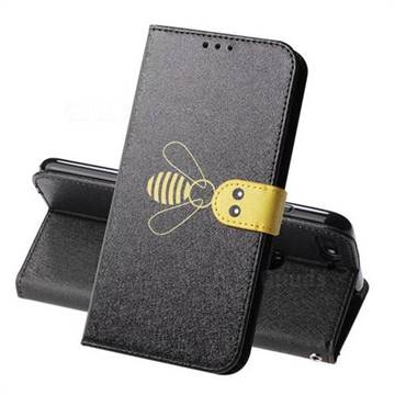 Silk Texture Bee Pattern Leather Phone Case for Huawei Honor 7C - Black
