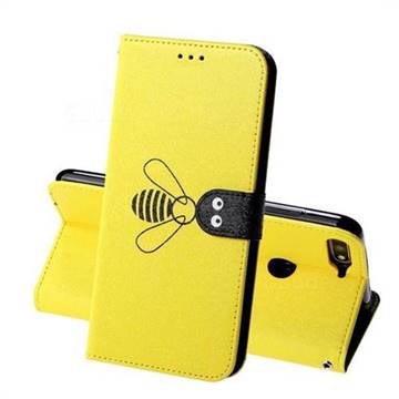 Silk Texture Bee Pattern Leather Phone Case for Huawei Honor 7C - Yellow