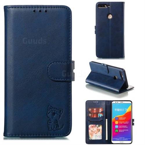 Embossing Happy Cat Leather Wallet Case for Huawei Honor 7C - Blue
