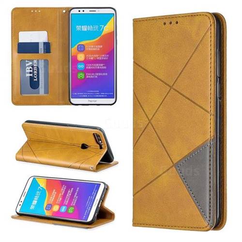 Prismatic Slim Magnetic Sucking Stitching Wallet Flip Cover for Huawei Honor 7C - Yellow