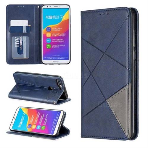 Prismatic Slim Magnetic Sucking Stitching Wallet Flip Cover for Huawei Honor 7C - Blue