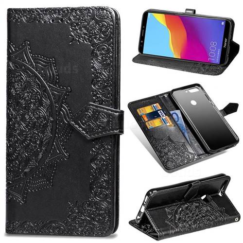 Embossing Imprint Mandala Flower Leather Wallet Case for Huawei Honor 7C - Black