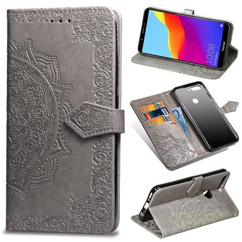 Embossing Imprint Mandala Flower Leather Wallet Case for Huawei Honor 7C - Gray