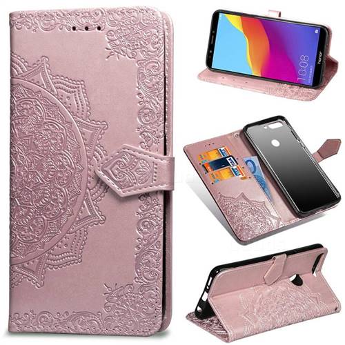 Embossing Imprint Mandala Flower Leather Wallet Case for Huawei Honor 7C - Rose Gold
