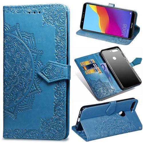 Embossing Imprint Mandala Flower Leather Wallet Case for Huawei Honor 7C - Blue
