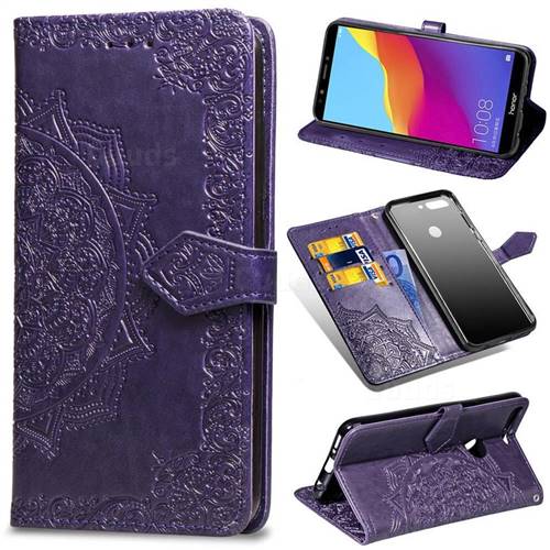 Embossing Imprint Mandala Flower Leather Wallet Case for Huawei Honor 7C - Purple