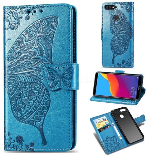Embossing Mandala Flower Butterfly Leather Wallet Case for Huawei Honor 7C - Blue