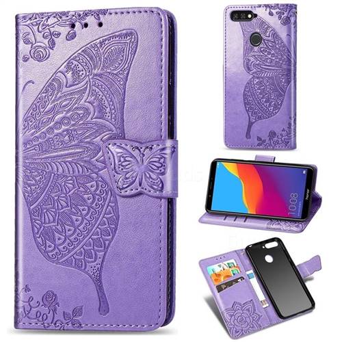 Embossing Mandala Flower Butterfly Leather Wallet Case for Huawei Honor 7C - Light Purple