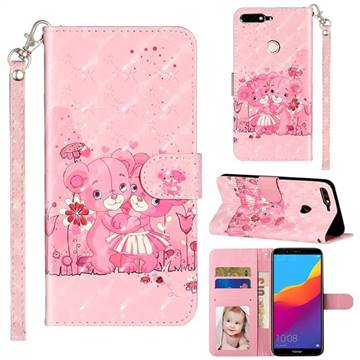 Pink Bear 3D Leather Phone Holster Wallet Case for Huawei Honor 7C