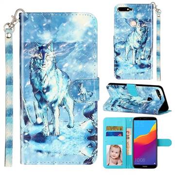 Snow Wolf 3D Leather Phone Holster Wallet Case for Huawei Honor 7C