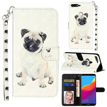 Pug Dog 3D Leather Phone Holster Wallet Case for Huawei Honor 7C