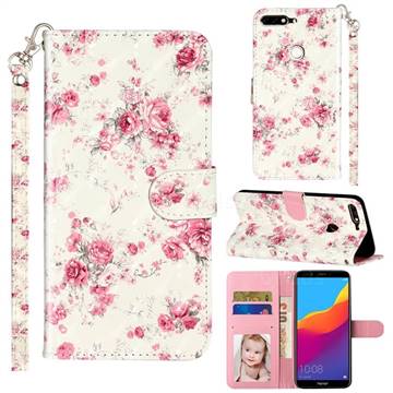 Rambler Rose Flower 3D Leather Phone Holster Wallet Case for Huawei Honor 7C