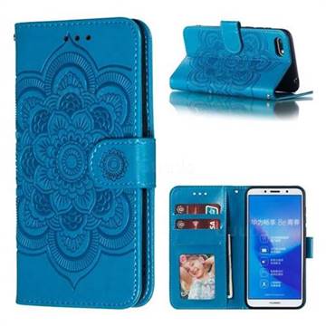 Intricate Embossing Datura Solar Leather Wallet Case for Huawei Honor 7s - Blue